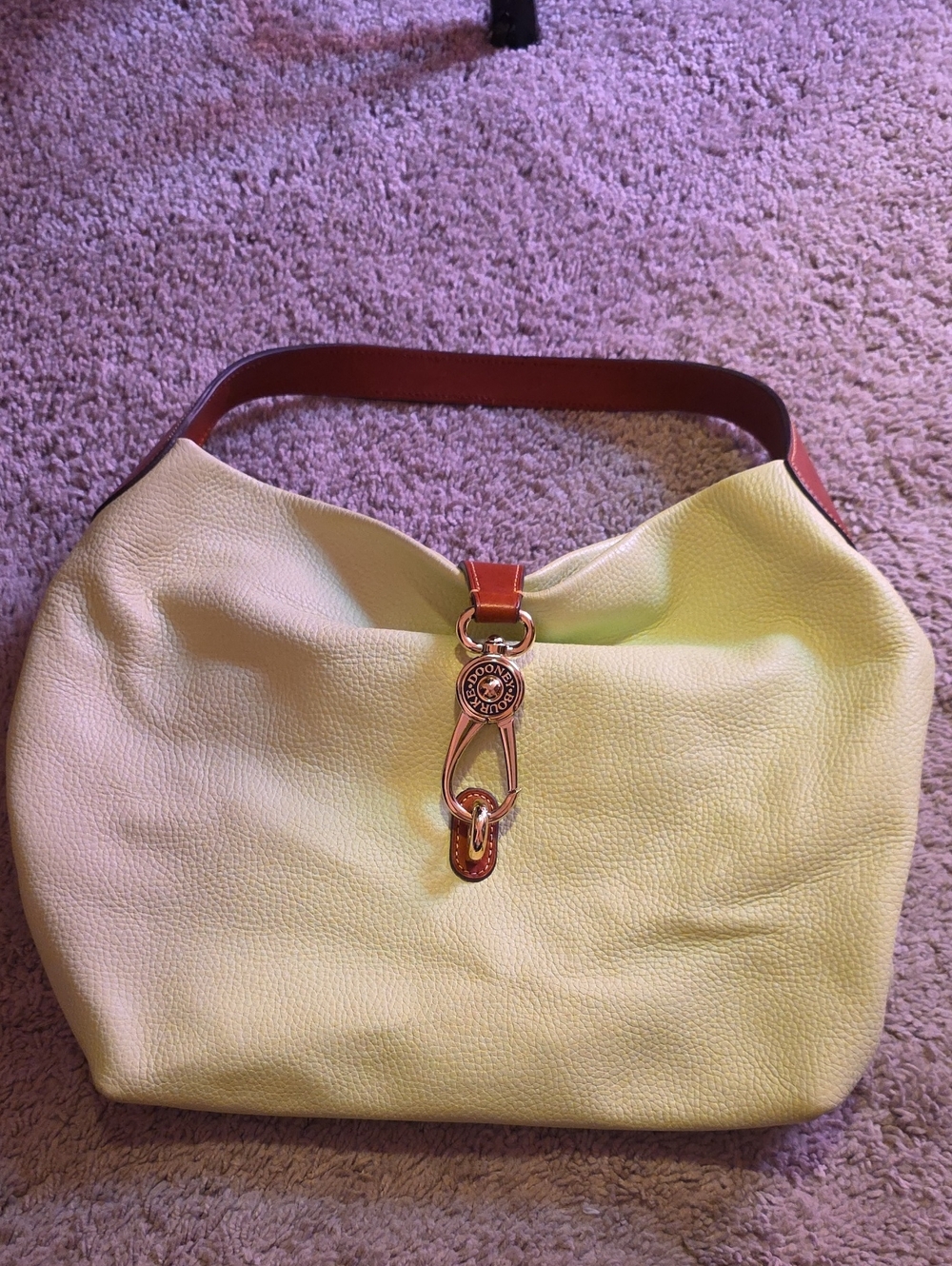 Leather Shoulder Bag in Light Green with Contrast Brown Trim And Clutch